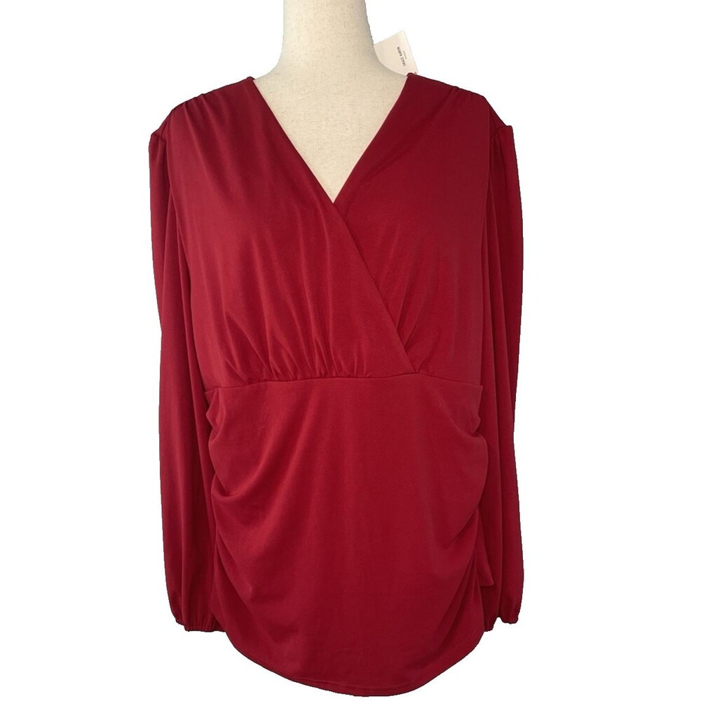 Grace Karin NWT red wrap balloon sleeve womens blouse sz 2XL glam work party